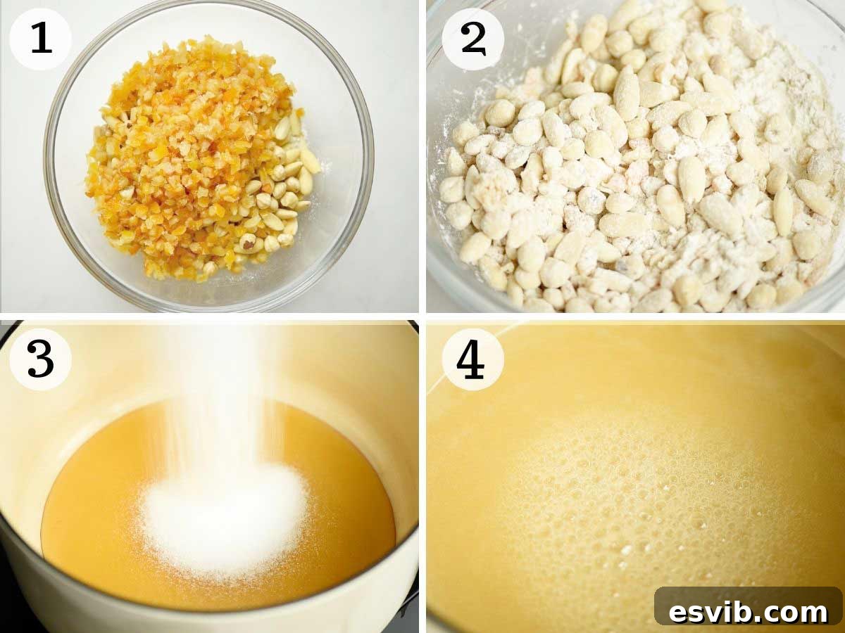 Panforte: Tuscany's Rich Fruit and Nut Confection 4 Step by step photos showing how to prepare panforte