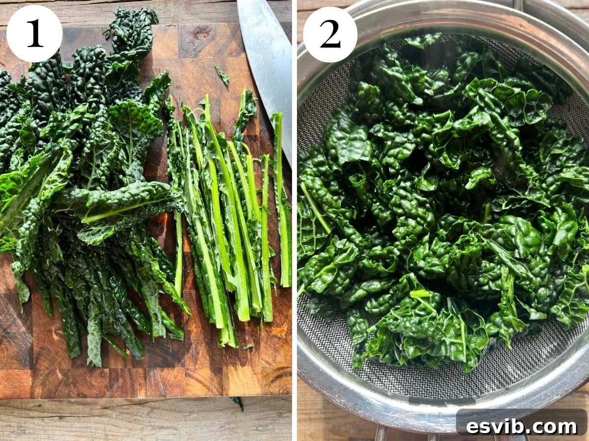 Cavolo nero preparation and boiling.