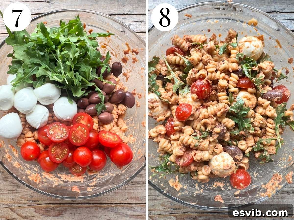 Two photos showing the additional ingredients being added.
