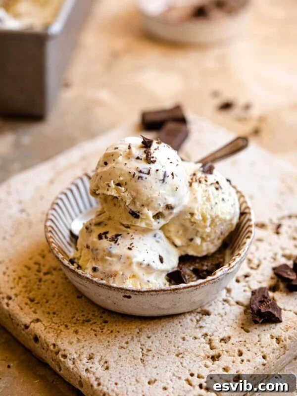Stracciatella gelato in a rustic dish