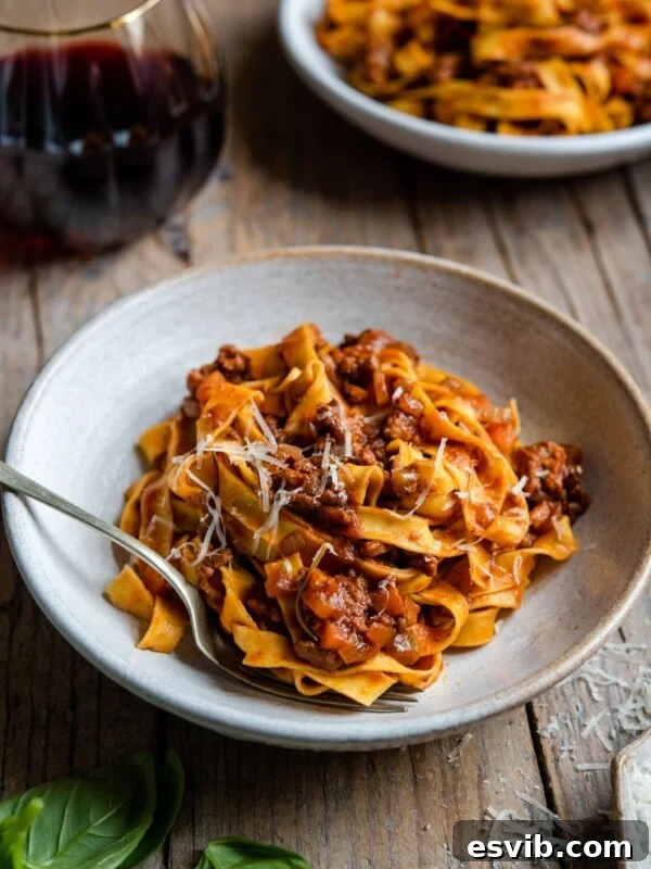 Close up of an Italian beef ragu in a bowl